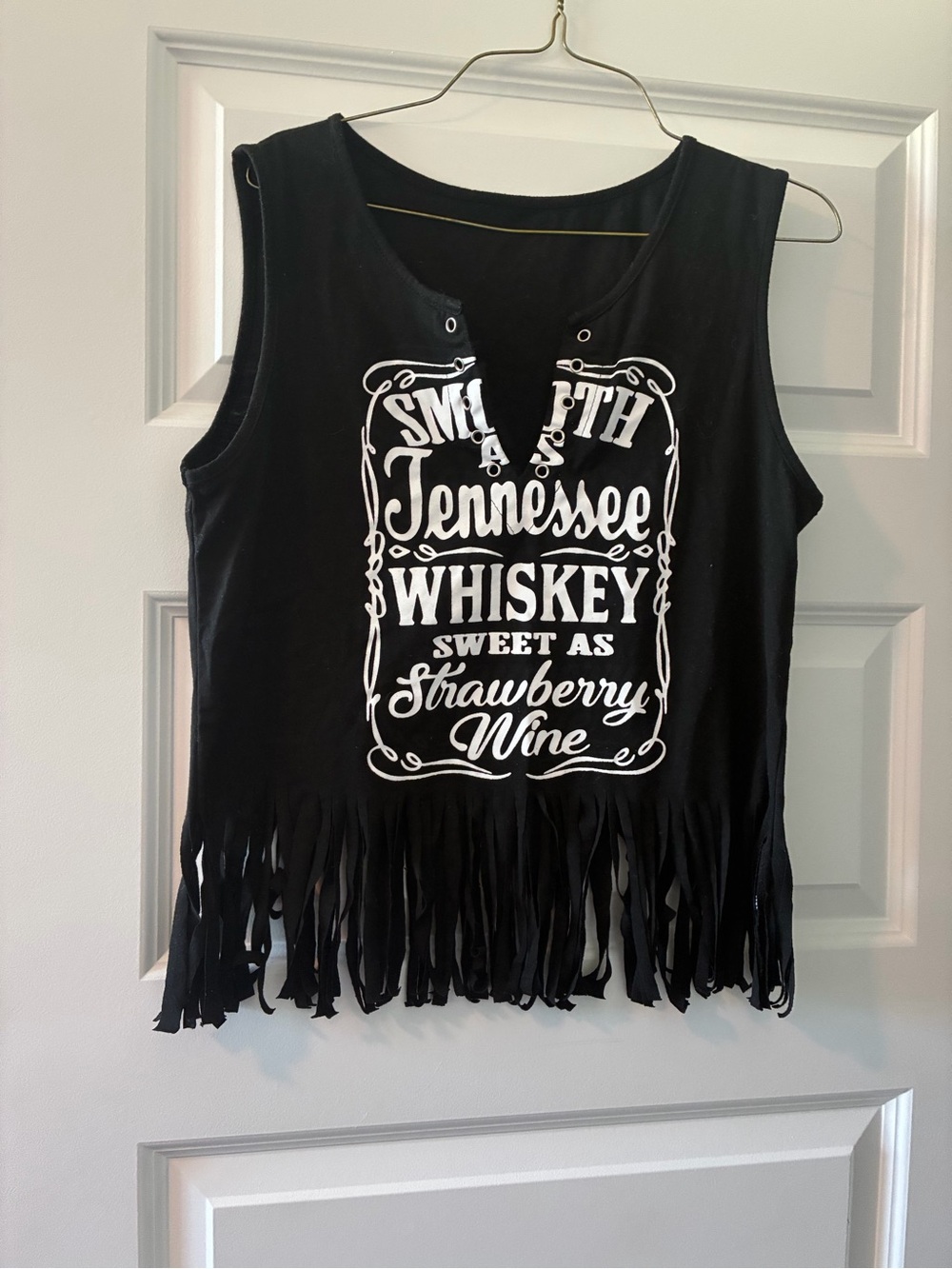 Black Fringe Sleeveless Graphic Tank - Tennessee Whiskey